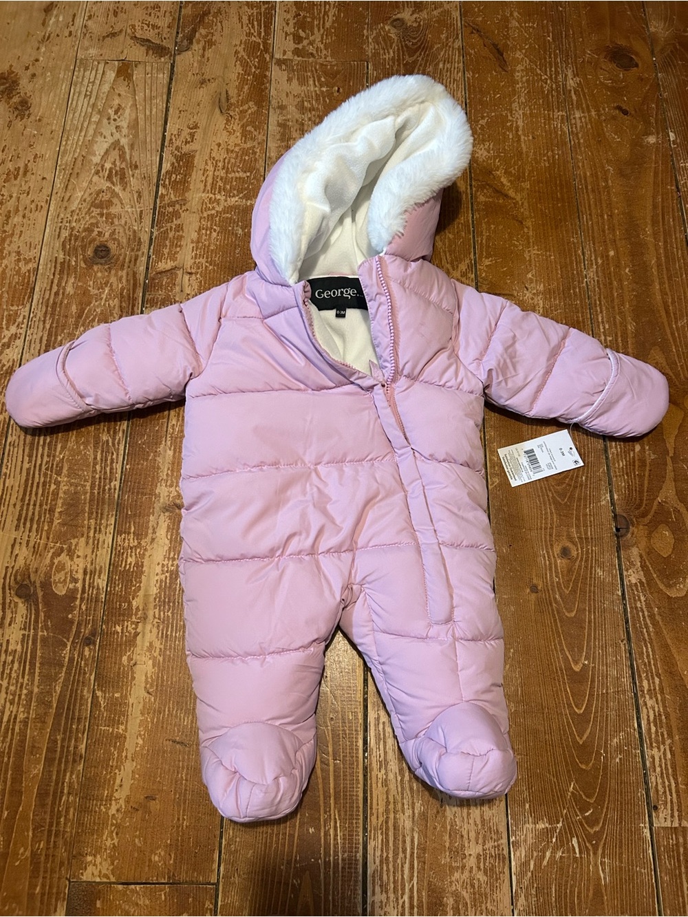 George Pink Infant Jacket with White Faux Fur Lining